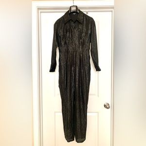Express Snake print shiny black jumpsuit size M